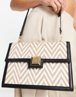 River Island chevron raffia shoulder bag in beige