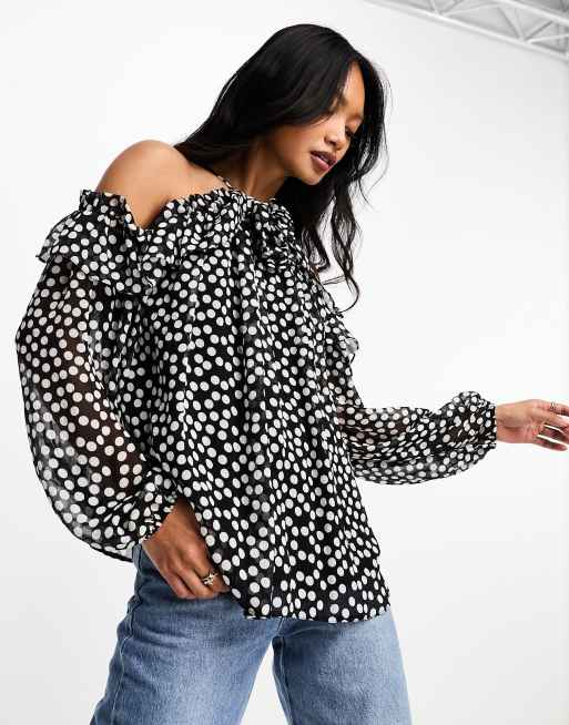 River Island Chiffon Corsage Blouse With Long Sleeves In White Asos 