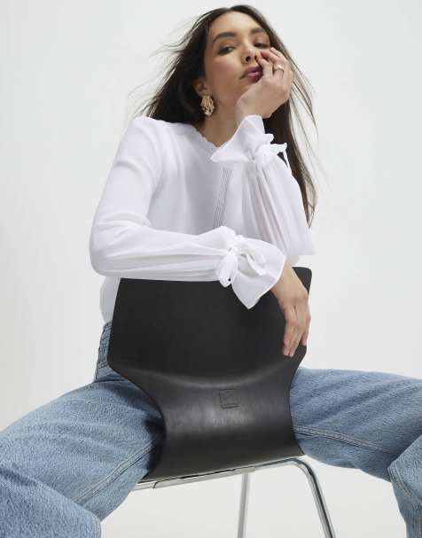 River Island Chiffon long sleeve blouse in white - view 1