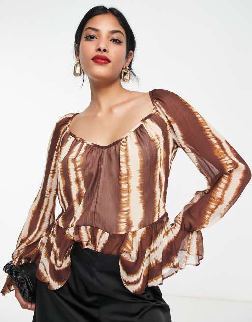 River Island chiffon peplum top in brown