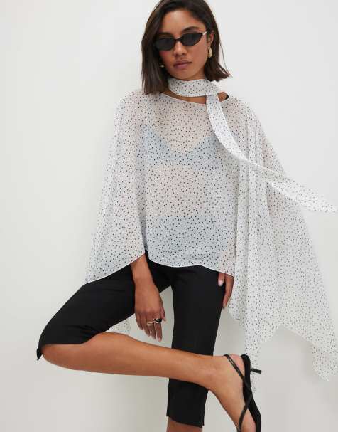 River Island Chiffon polka dot scarf cape in white - view 1
