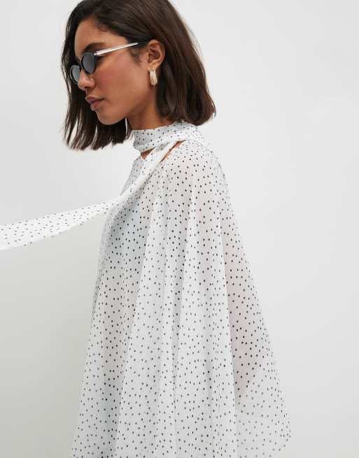 River Island Chiffon polka dot scarf cape in white, 2 of 4
