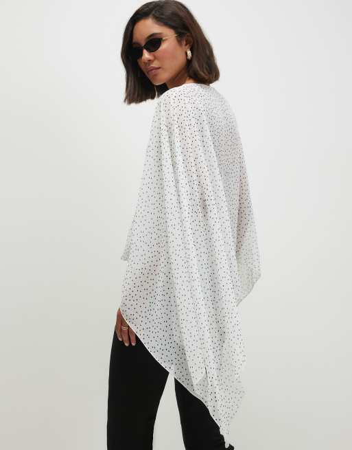 River Island Chiffon polka dot scarf cape in white, 4 of 4