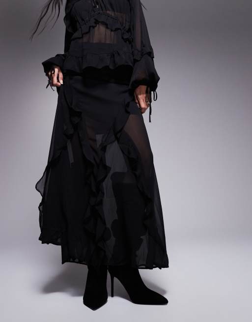 ◆Loulouseoul◆ Unbar Frill Maxi Skirt Black S12845 208083015-1-black