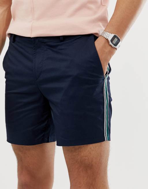 River Island chino shorts with side stripe in navy ASOS