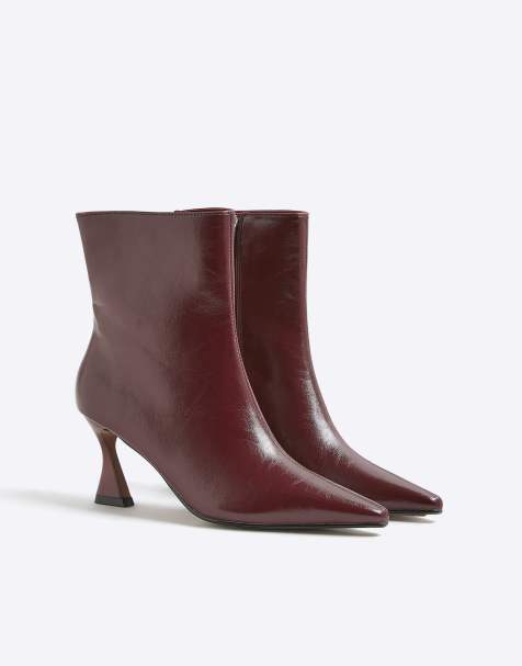 River Island Chisel toe ankle heeled boots in red - dark - view 1