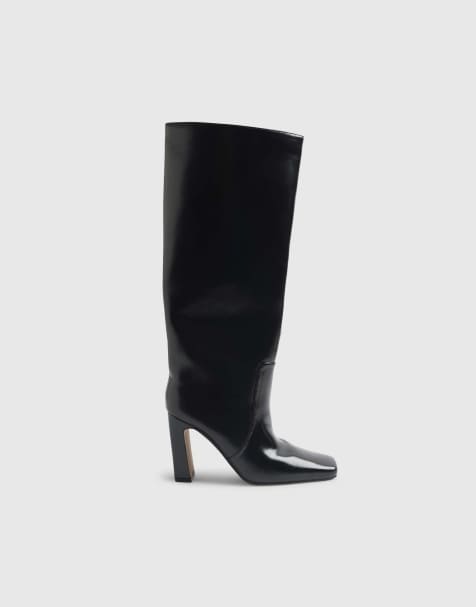 River Island Chisel toe high leg boots in black - view 1