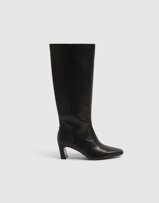 River Island Chisel toe high leg boots in black, 3 of 4