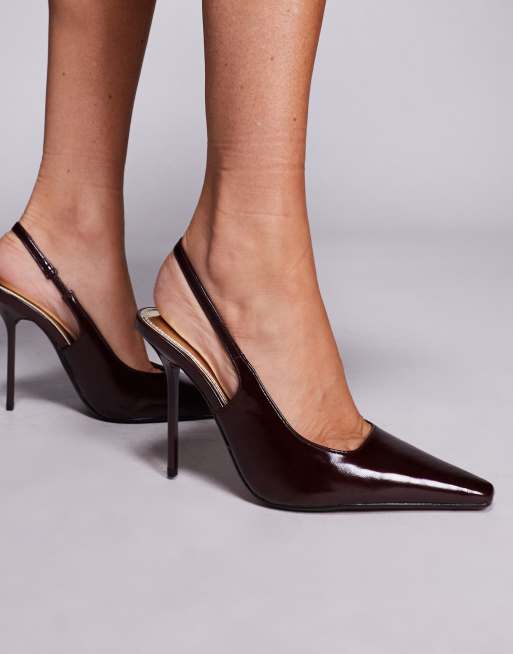 River Island chisel toe slingback pumps in burgundy