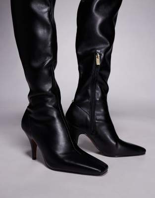 River Island Chisel Toe Thigh High Boot In Black