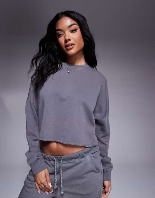 River Island chopped sweatshirt co-ord in dark grey