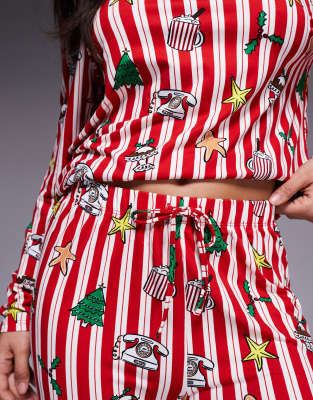 River Island Christmas Doodle Pattern Pajama Set In Red