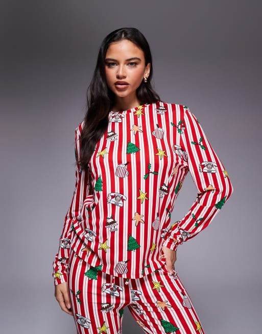 River Island christmas doodle pattern pyjama set in red, 3 of 4