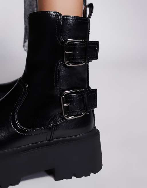 River Island chunky biker boot in black ASOS