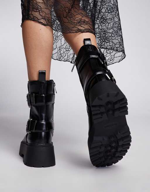River island black biker boots online