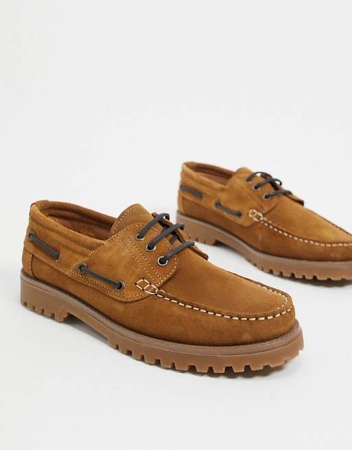 River Island chunky boat shoes in brown suede