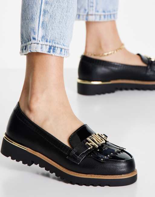 River Island chunky branded loafer shoe in black