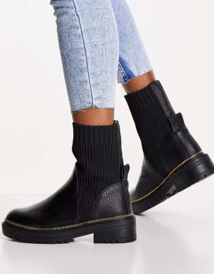 river island black rib chunky boots