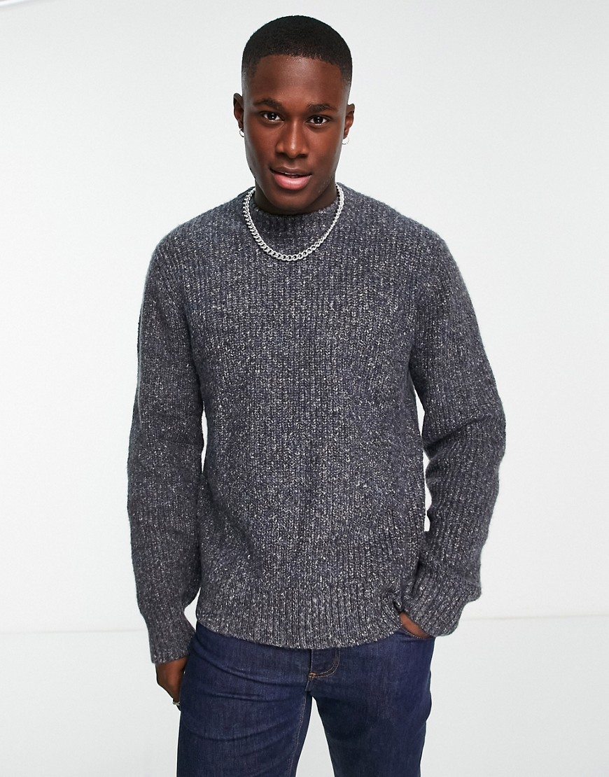 River Island chunky crew neck sweater in gray-Navy