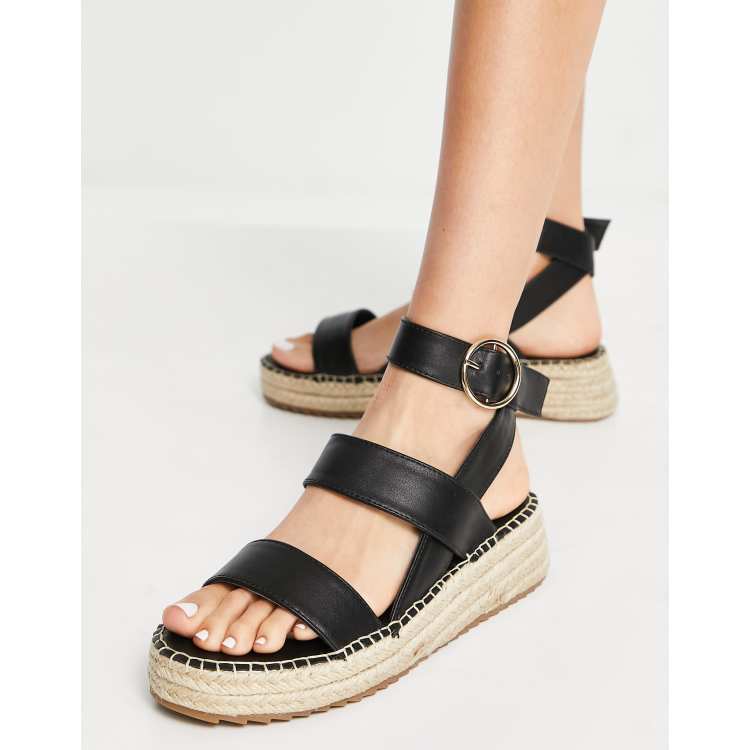 River island flatform espadrille sandals with buckle 2024 in black