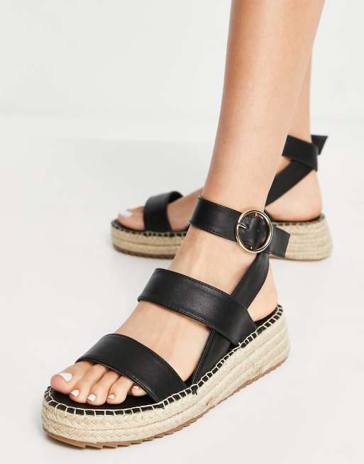 River Island chunky espadrille wedge sandals in black | ASOS