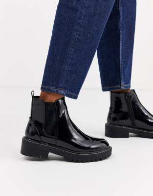 black chunky patent boots