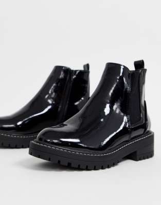 patent leather flat boots