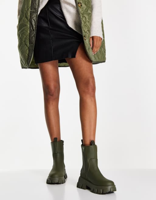 River Island - Chunky gummistøvler i kakigrøn med dupper på sålen, 3 af 4