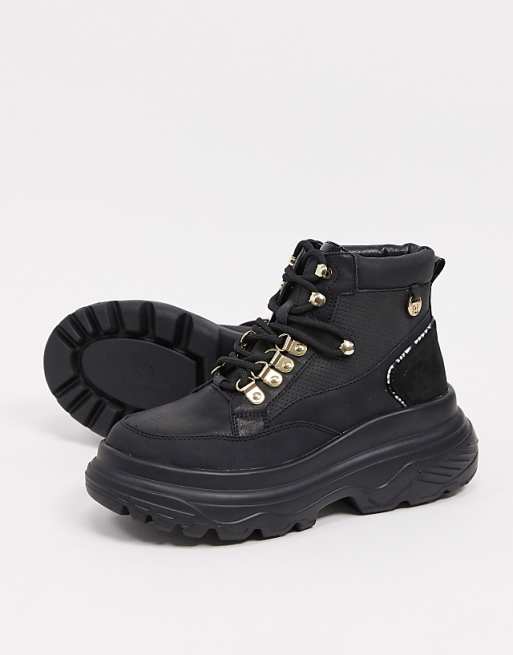 River Island chunky hiker boot in black | ASOS