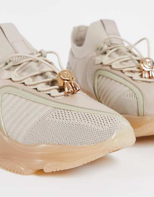 River Island chunky knit sneakers with crystal detail in beige, 4 of 4