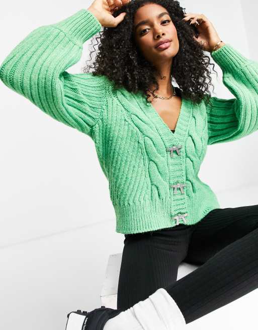 Green chunky 2025 knit cardigan