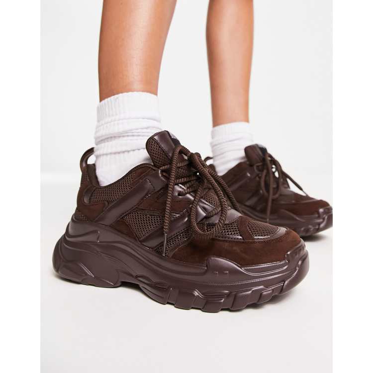 River Island chunky lace up sneakers in dark brown | ASOS