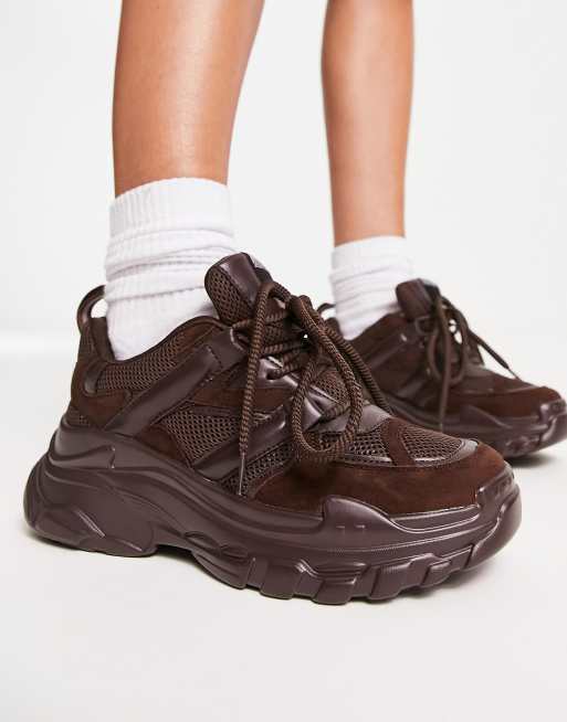 River Island chunky lace up sneakers in dark brown | ASOS