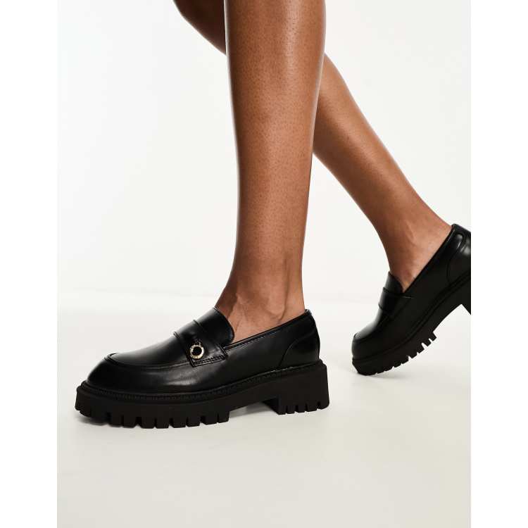 Ladies black cheap chunky loafers