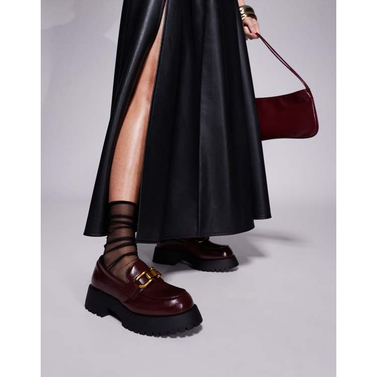 River Island chunky loafers in burgundy ASOS