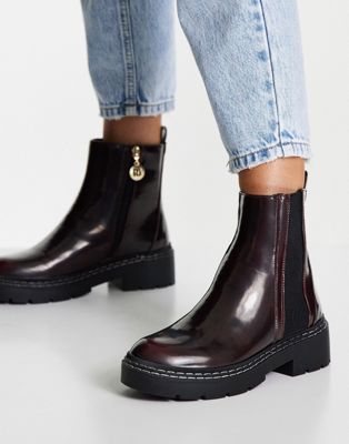 River Island chunky panelled gusset flat boot in burgundy