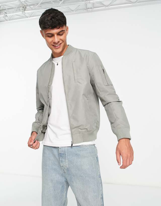 River Island chunky rib bomber jacket in green