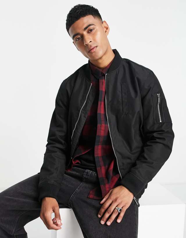 River Island - chunky ribbed bomber in black