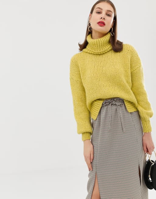 River Island Chunky Roll Neck Jumper In Yellow Asos
