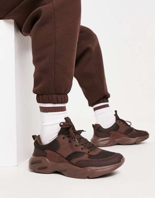 River Island chunky runner trainer in brown | ASOS