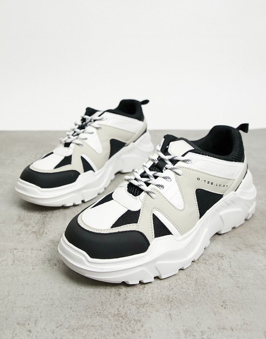 River Island chunky sneakers in stone with black detailing-Neutral