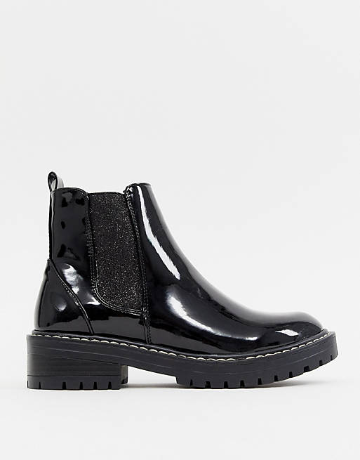 River Island Wide Fit Patent Chunky Chelsea Boot In Black | lupon.gov.ph