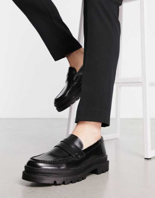 River Island chunky sole loafers black | ASOS