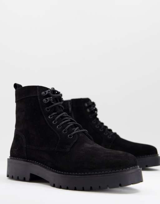 River Island chunky suede boot in black