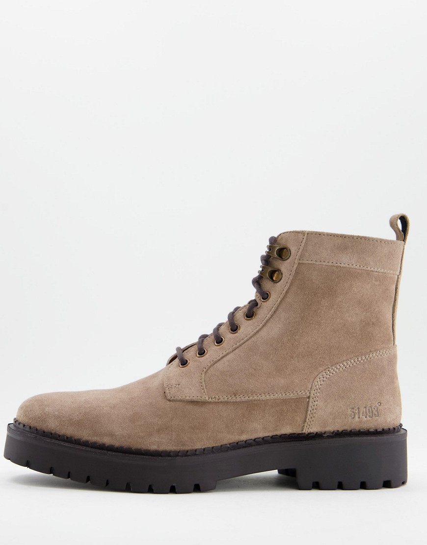 River Island chunky suede boot in stone-Neutral