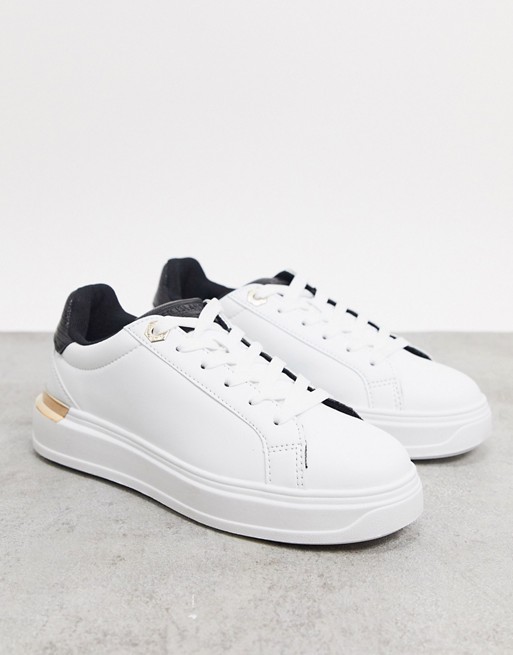 River Island gold trim trainer with black croc in white