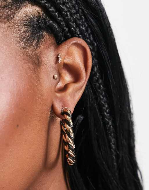 River Island chunky twist hoop earrings in gold tone ASOS