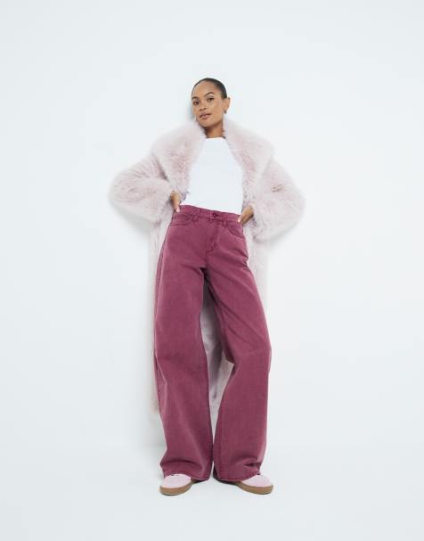 River Island – Ciemnoczerwone jeansy ze średnim stanem i szerokimi nogawkami - view 1