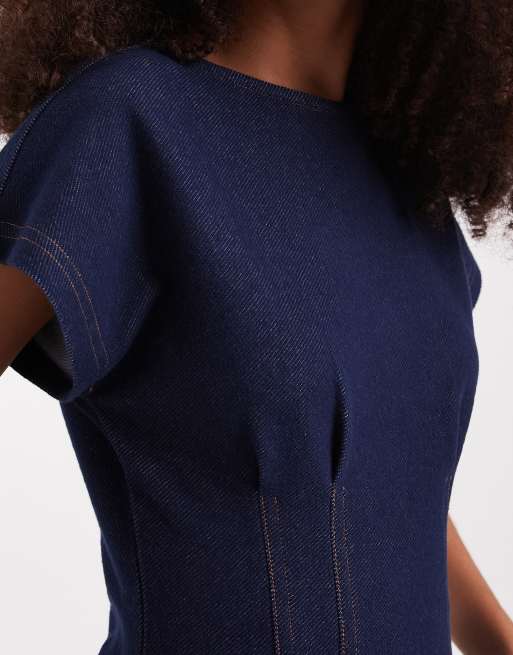River Island – Ciemnoniebieski jeansowy top ze zwężoną talią, 3 z 4