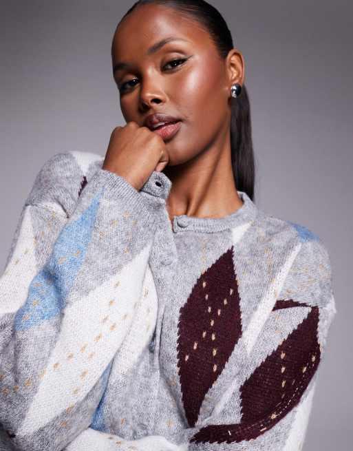 River Island – Ciemnoszary kardigan we wzór w romby, 3 z 4